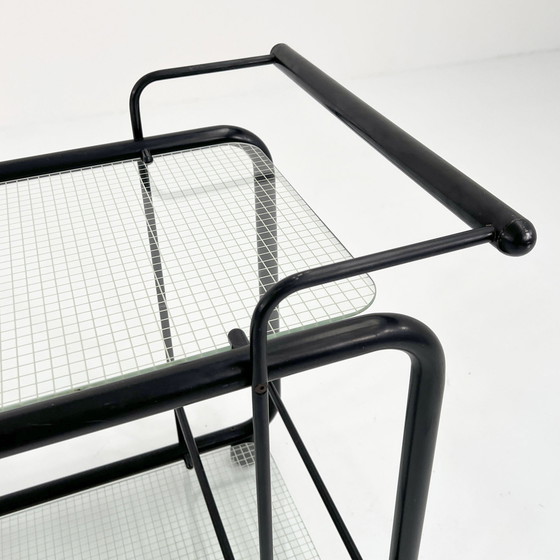 Image 1 of Black Postmodern Serving Trolley With Quaderna Pattern, 1980S