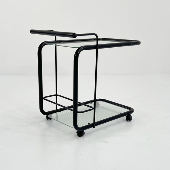 Image 1 of Black Postmodern Serving Trolley With Quaderna Pattern, 1980S