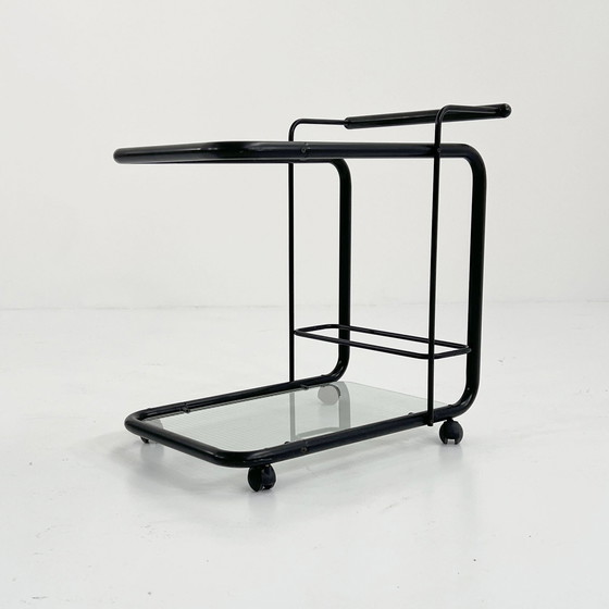 Image 1 of Black Postmodern Serving Trolley With Quaderna Pattern, 1980S