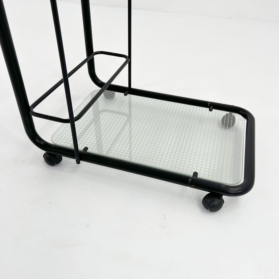 Image 1 of Black Postmodern Serving Trolley With Quaderna Pattern, 1980S