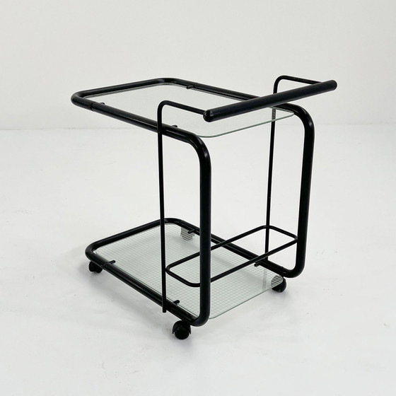 Image 1 of Black Postmodern Serving Trolley With Quaderna Pattern, 1980S