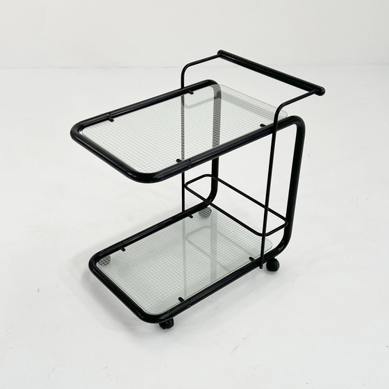 Image 1 of Black Postmodern Serving Trolley With Quaderna Pattern, 1980S