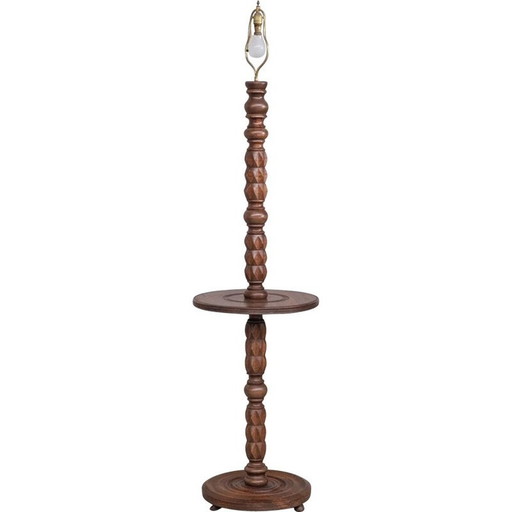 Vintage Art Deco floor lamp in oak, France 1940