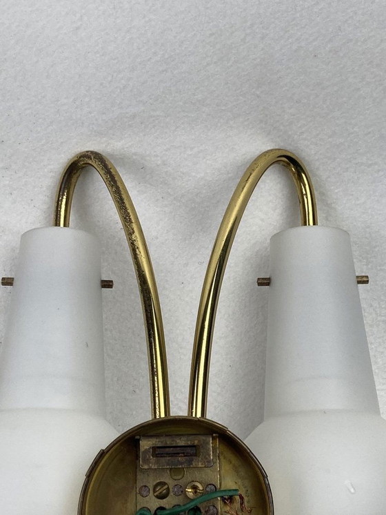 Image 1 of Brass And Opaline Wall Sconces, Austria