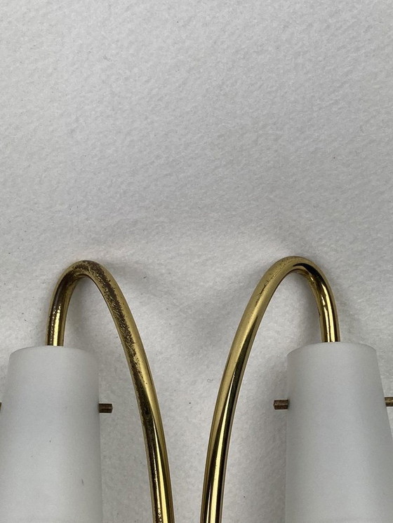 Image 1 of Brass And Opaline Wall Sconces, Austria