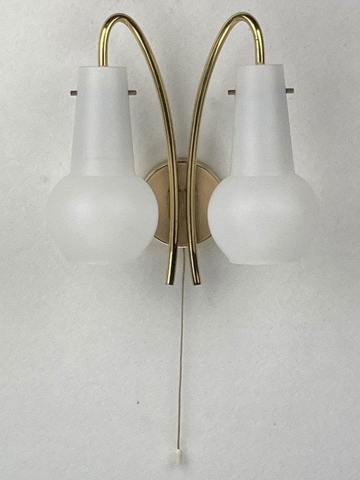 Brass And Opaline Wall Sconces, Austria