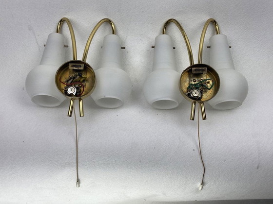 Image 1 of Brass And Opaline Wall Sconces, Austria