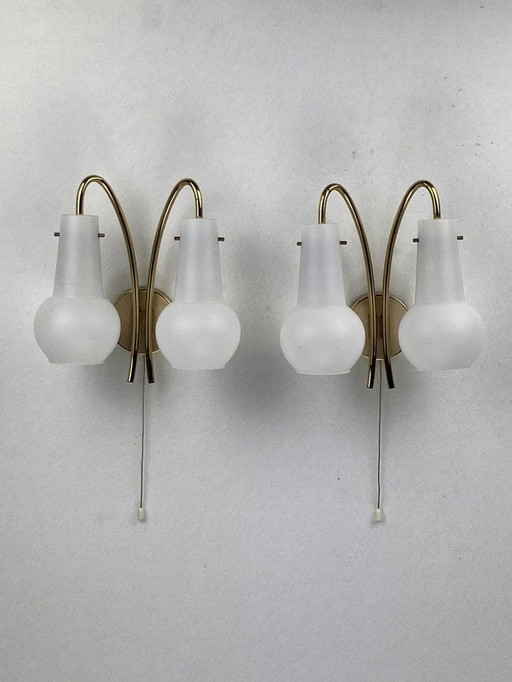 Brass And Opaline Wall Sconces, Austria