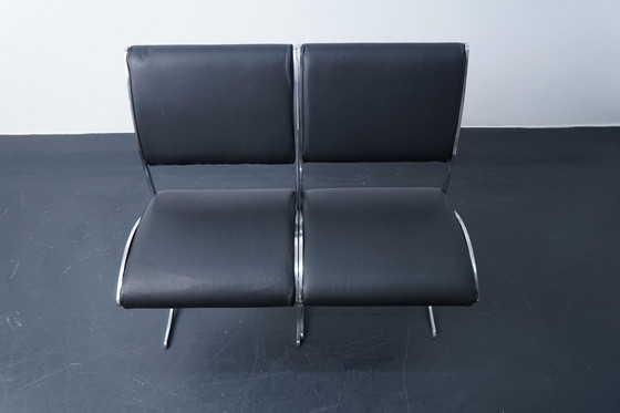 Image 1 of French poolhouse chairs in black leather, 1960s, set of 2