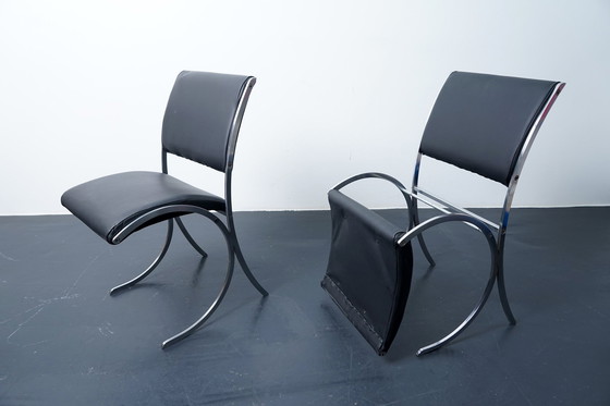 Image 1 of French poolhouse chairs in black leather, 1960s, set of 2