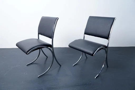 Chaises Poolhouse françaises en cuir noir, années 1960, lot de 2