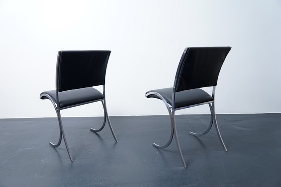 Image 1 of French poolhouse chairs in black leather, 1960s, set of 2