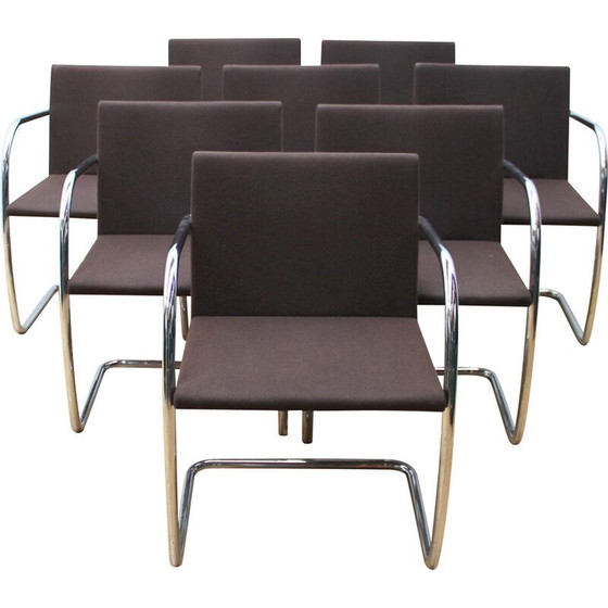 Image 1 of Set of 8 vintage Brn2 armchairs in chrome metal and fabric by Ludwig Van Der Rohe for Knoll