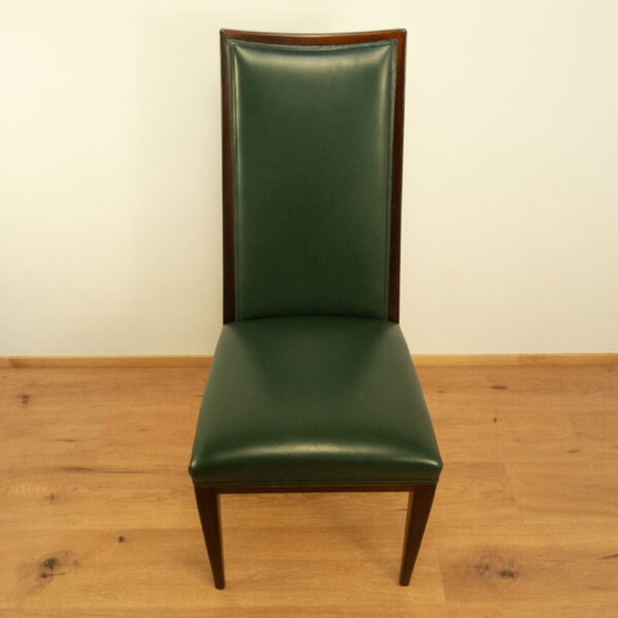 Image 1 of High-Back Chairs, Dark-Stained Beech with Dark Green Artificial Leather