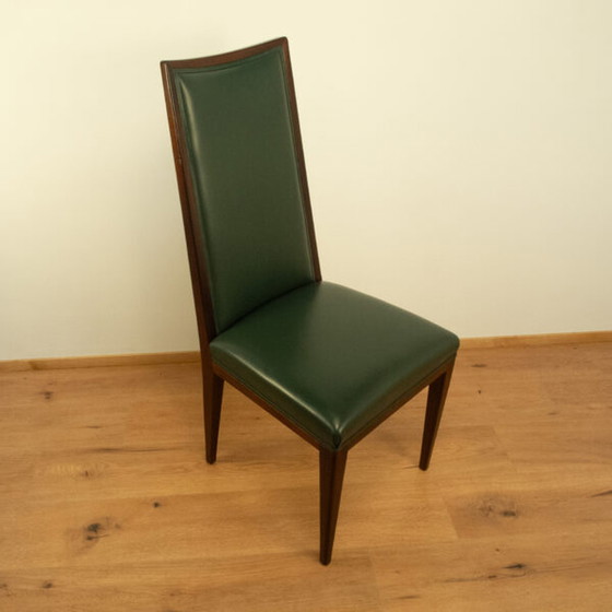 Image 1 of High-Back Chairs, Dark-Stained Beech with Dark Green Artificial Leather