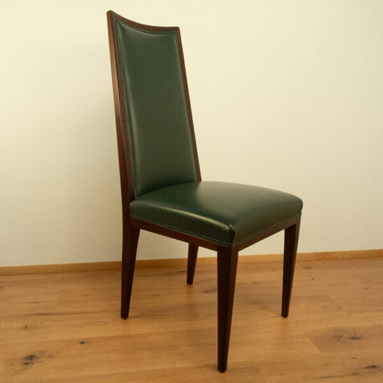 Image 1 of High-Back Chairs, Dark-Stained Beech with Dark Green Artificial Leather