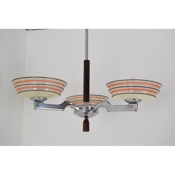 Image 1 of Vintage glass and chrome chandelier, Czech 1950