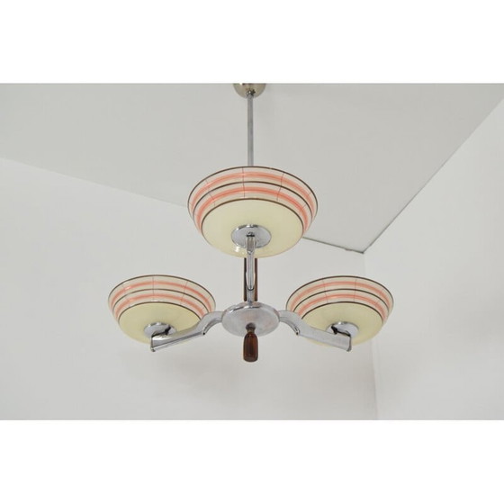 Image 1 of Vintage glass and chrome chandelier, Czech 1950