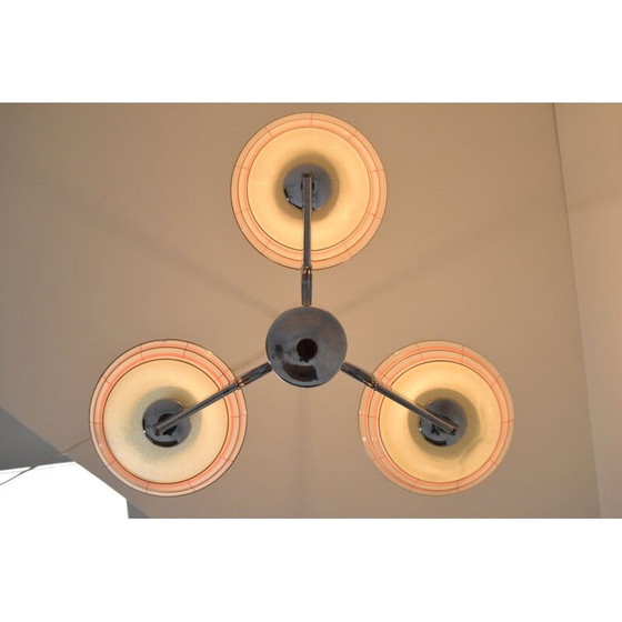 Image 1 of Vintage glass and chrome chandelier, Czech 1950