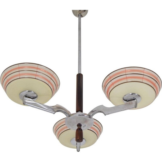 Image 1 of Vintage glass and chrome chandelier, Czech 1950