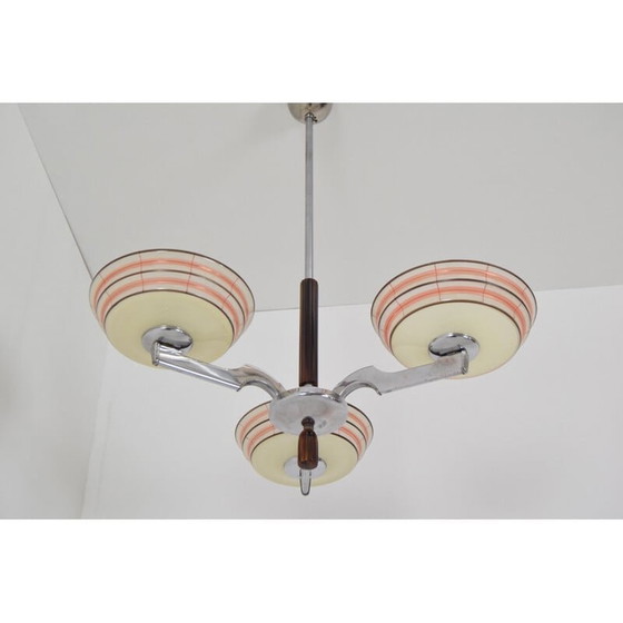 Image 1 of Vintage glass and chrome chandelier, Czech 1950
