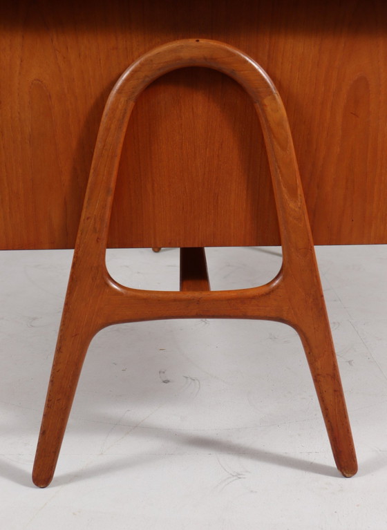 Image 1 of Curved Mid - Century desk in teak by Svend Åge Madsen for Sigurd Hansen, Denmark, 1960s