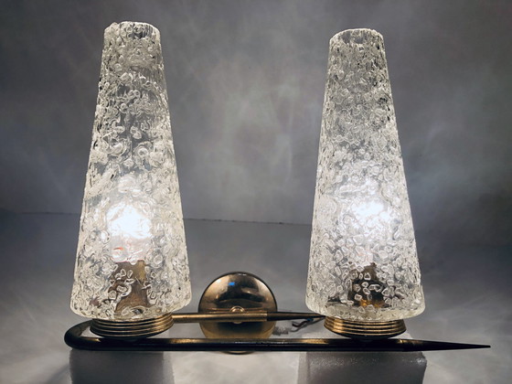 Image 1 of Lampada da parete doppia vintage • Ottone, acciaio e vetro • 1950