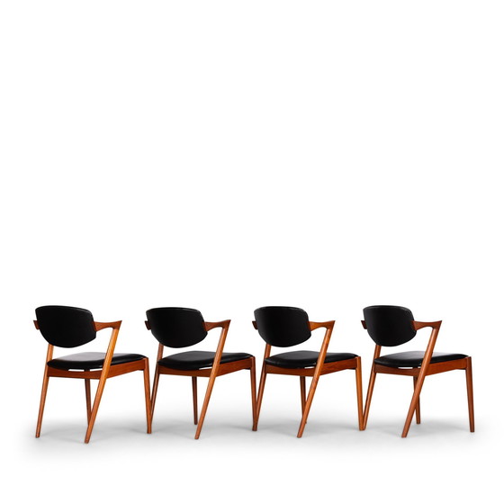 Image 1 of Reupholstered Teak Z-Chair By Kai Kristiansen For Slagelse Mobelvaerk, 1960S, Set Of 4