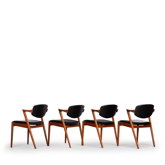 Image 1 of Reupholstered Teak Z-Chair By Kai Kristiansen For Slagelse Mobelvaerk, 1960S, Set Of 4