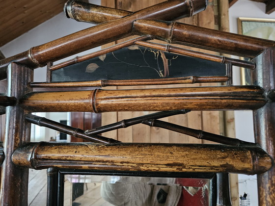 Image 1 of Appendiabiti vintage francese di metà secolo in bambù con motivi cinesi