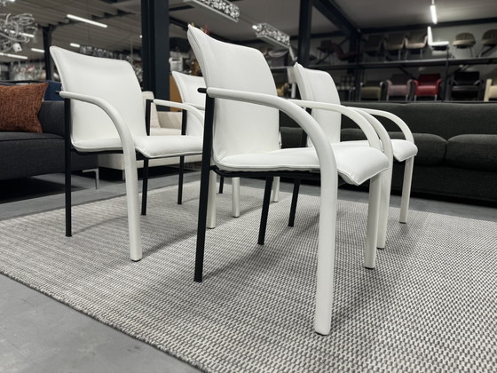 Image 1 of 4 chaises de salle à manger Leolux Cimaronne en cuir blanc