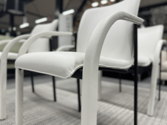 Image 1 of 4 chaises de salle à manger Leolux Cimaronne en cuir blanc