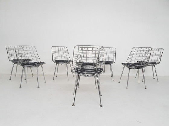 Image 1 of Set Of 8 Mid-Century Wire Chairs The Netherlands 1950'S
