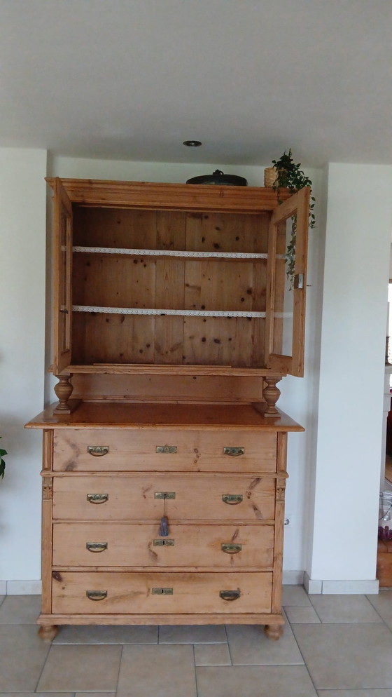 Image 1 of Pine Buffet Cupboard Antique Kitchen Cupboard Dinner Cupboard