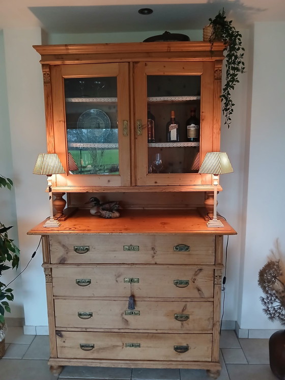 Image 1 of Pine Buffet Cupboard Antique Kitchen Cupboard Dinner Cupboard