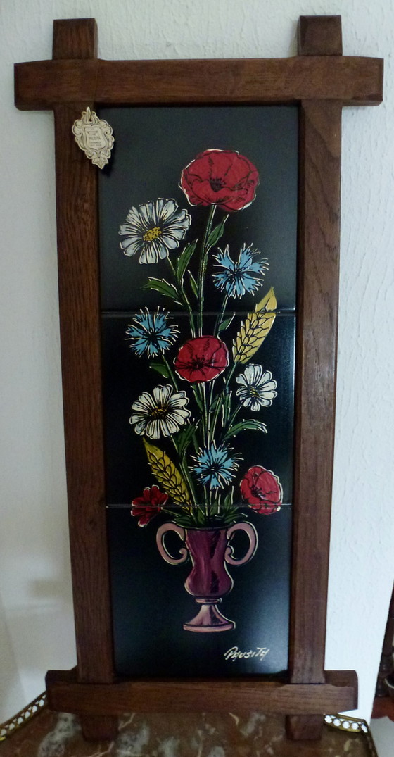 Image 1 of Pausita ceramic tiles hand painted wall decor flowers.