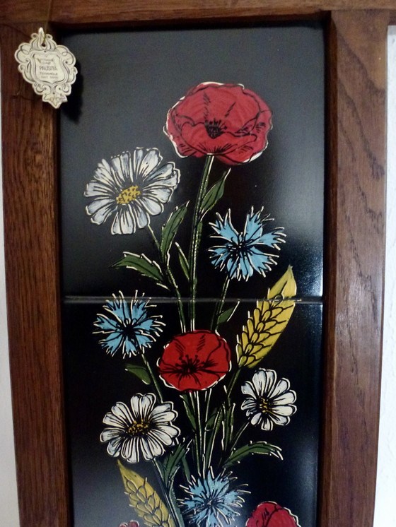 Image 1 of Pausita ceramic tiles hand painted wall decor flowers.