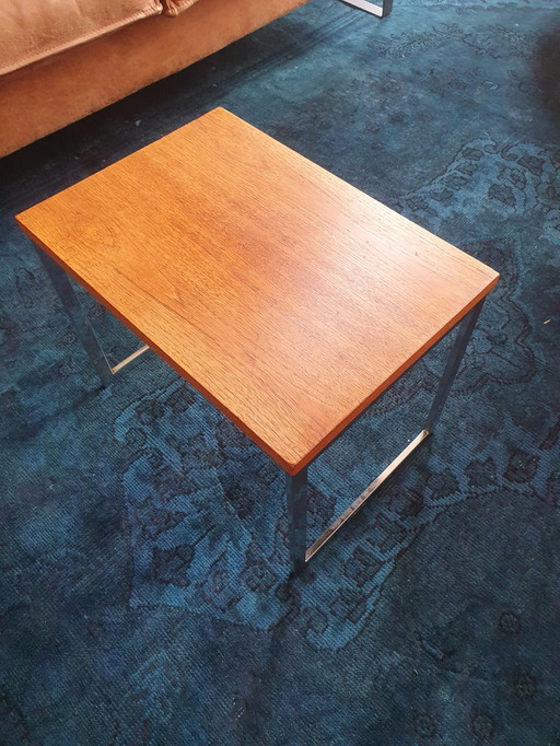 Nesting Table With Chrome And Wooden Top