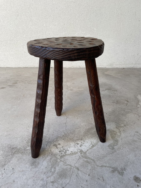 Image 1 of Brutalist Wood Tripod Stool