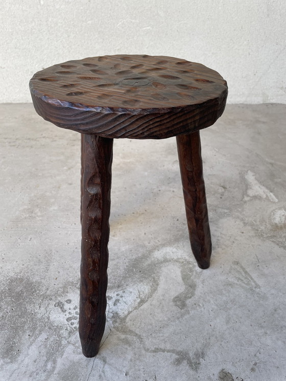 Image 1 of Brutalist Wood Tripod Stool