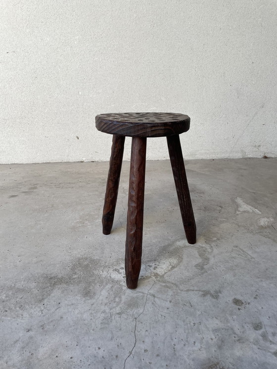 Image 1 of Brutalist Wood Tripod Stool