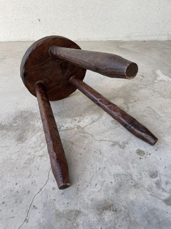 Image 1 of Brutalist Wood Tripod Stool