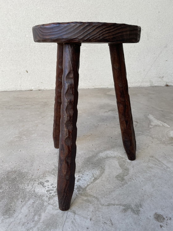 Image 1 of Brutalist Wood Tripod Stool