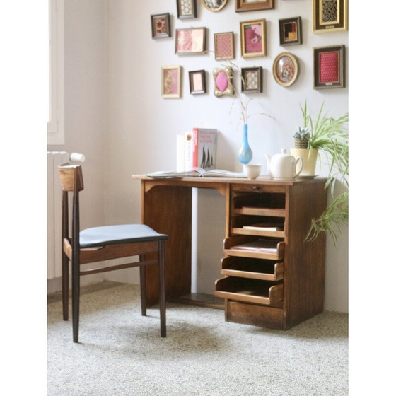 Image 1 of Vintage oakwood desk with sliding curtain, 1950