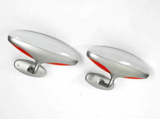 Image 1 of Pair of 80s Postmodern design metal glass wall lights by Candle Fontana Arte Italy