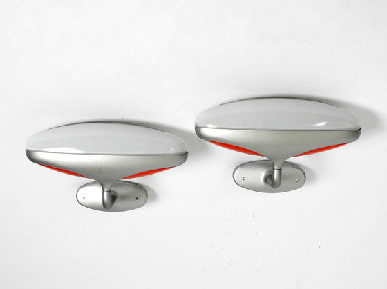 Image 1 of Pair of 80s Postmodern design metal glass wall lights by Candle Fontana Arte Italy