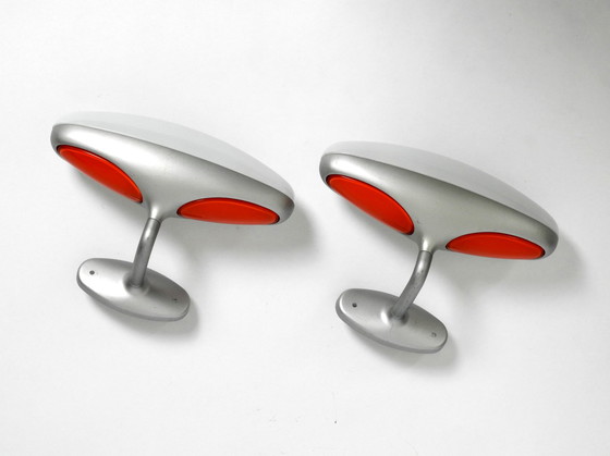 Image 1 of Pair of 80s Postmodern design metal glass wall lights by Candle Fontana Arte Italy