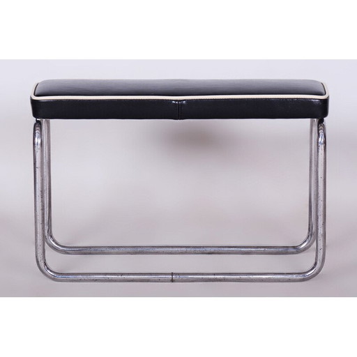 Vintage Bauhaus stool in chrome steel and Italian leather, Czechoslovakia 1930