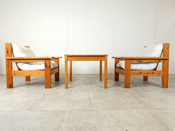 Image 1 of Vintage pine wood armchair set