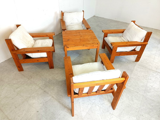 Image 1 of Vintage pine wood armchair set